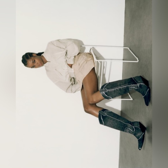 ZARA RHINESTONE DENIM COWBOY BOOTS - Picture 12 of 16